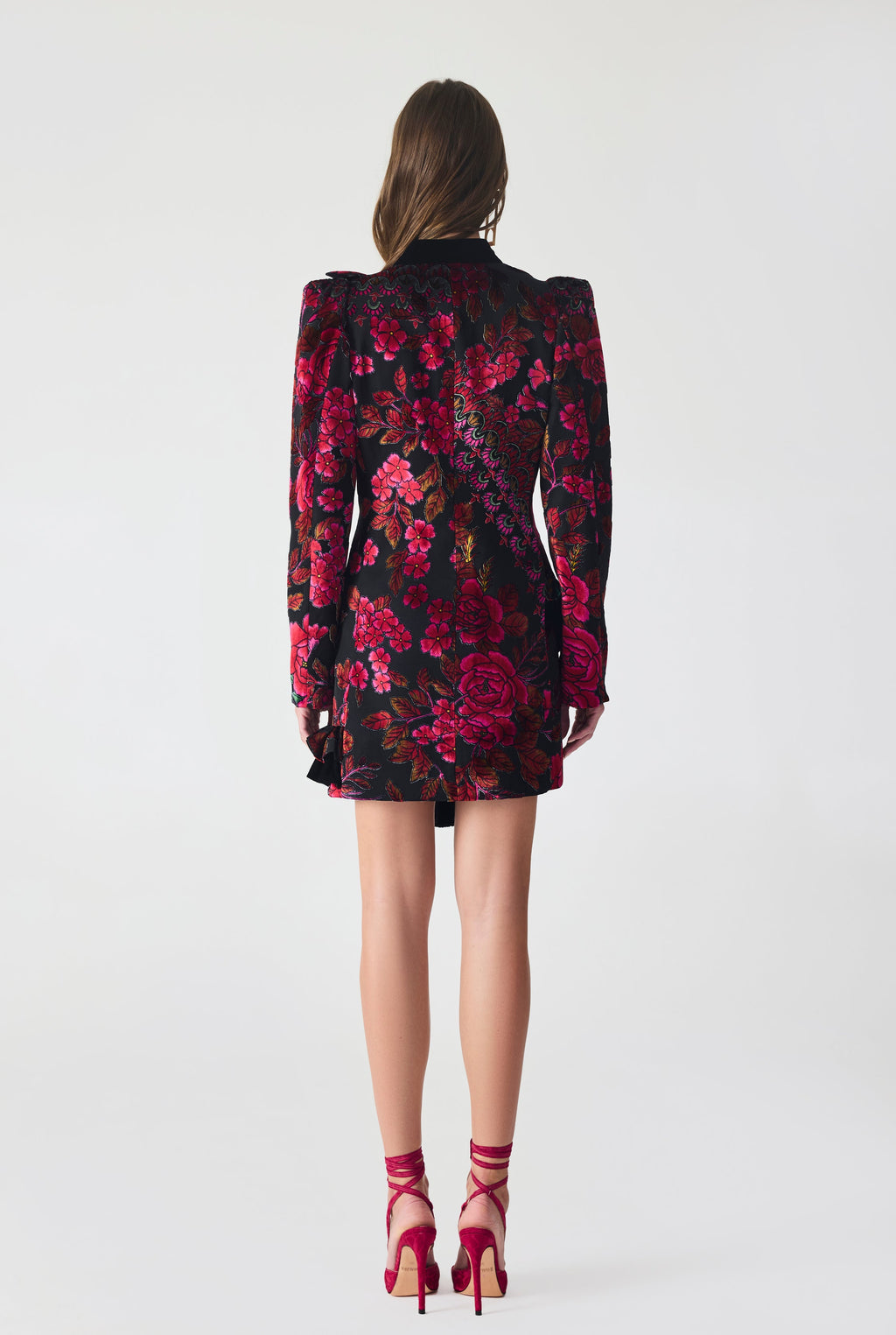 Haleia Burnout Velvet and Ruffle Detailed Mini Jacket Dress