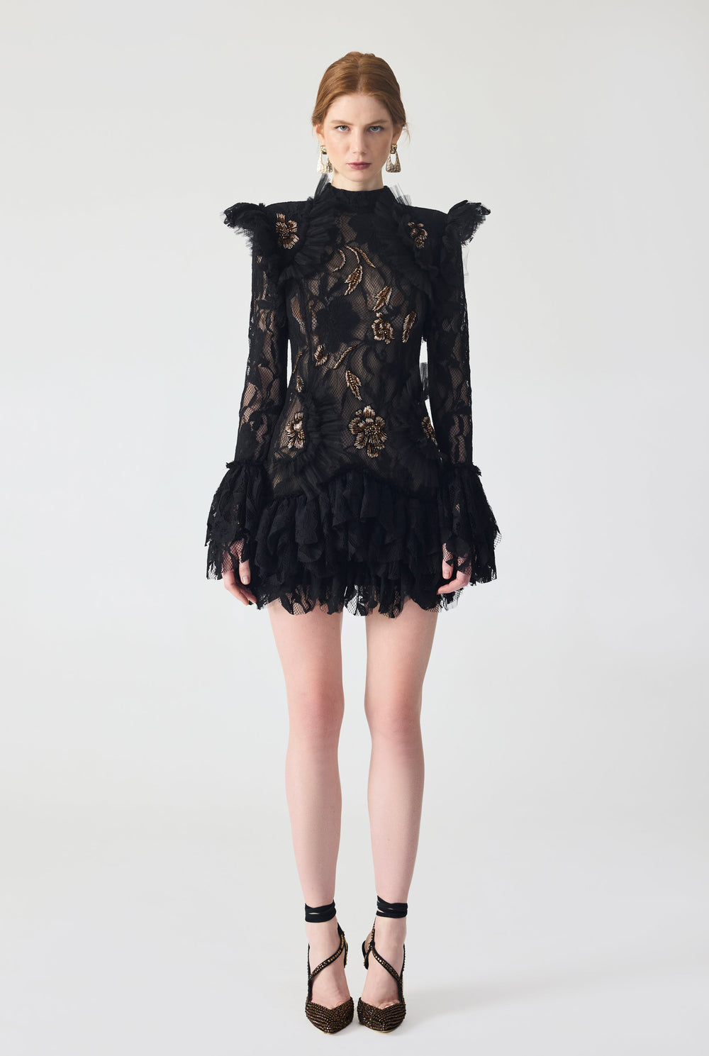 Haleia Hand Embroidered With Ruffles Detailed Mini Dress