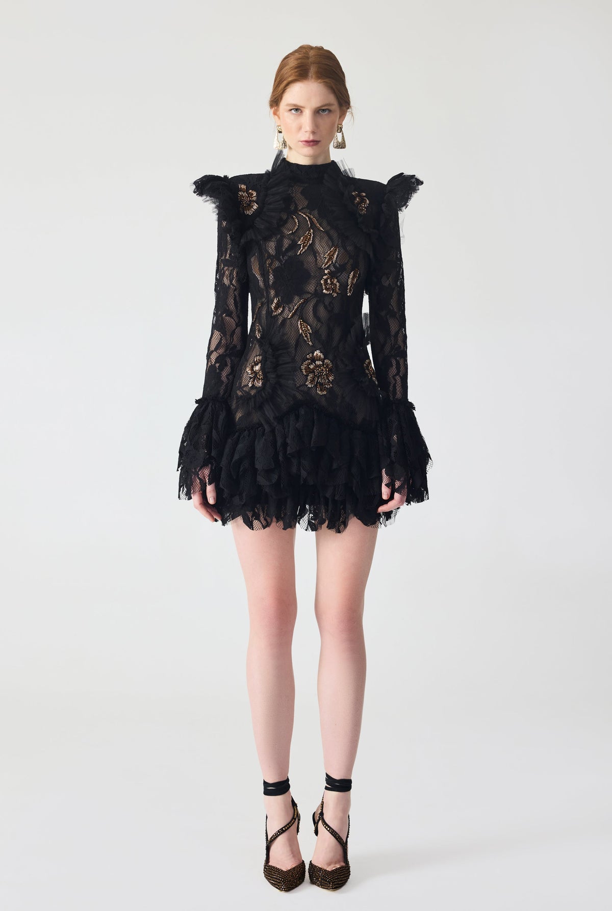 Haleia Hand Embroidered With Ruffles Detailed Mini Dress