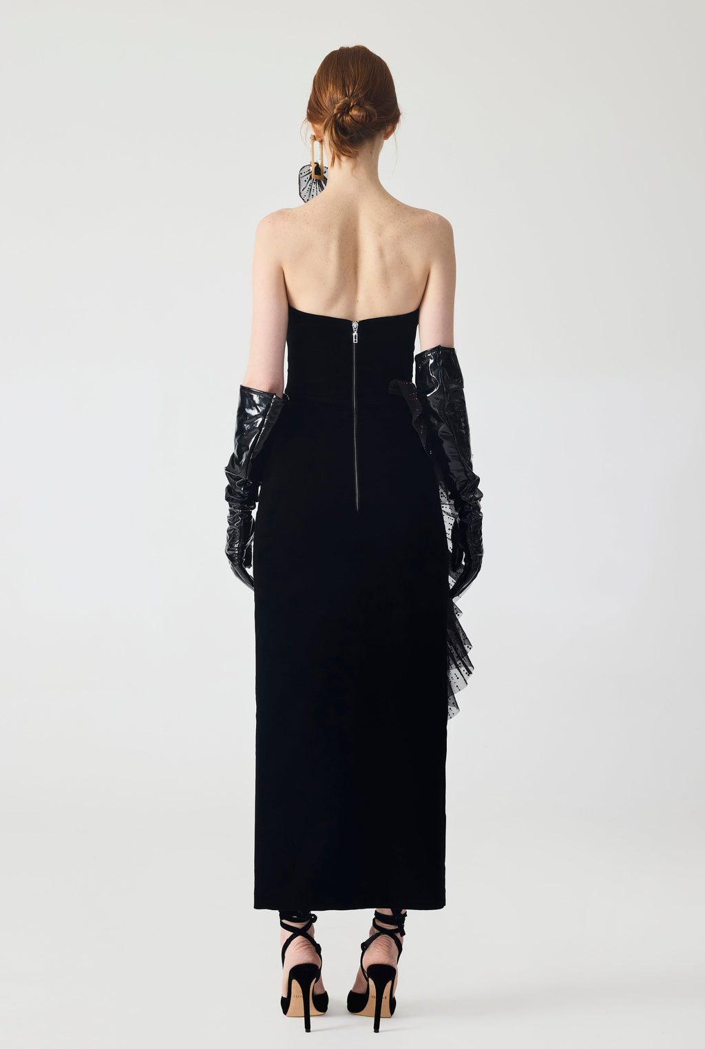 Haleia Organza Ruffle Detailed Velvet Midi Dress