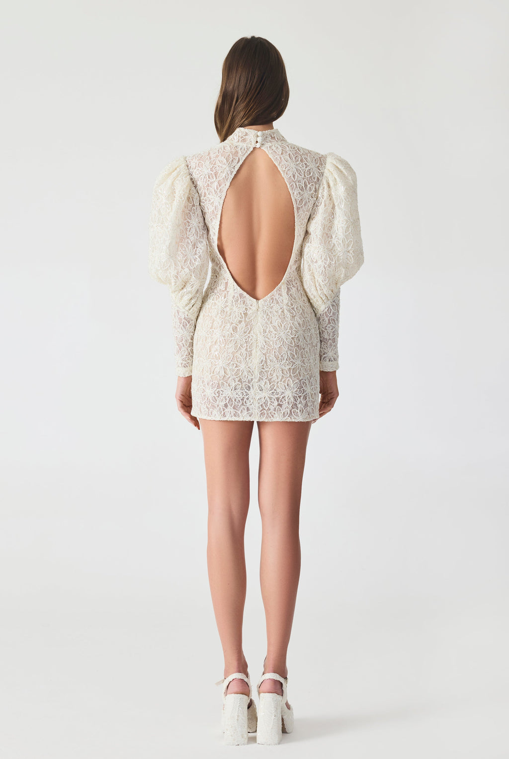 Haleia French Lace Cut Out Detailed Mini Dress