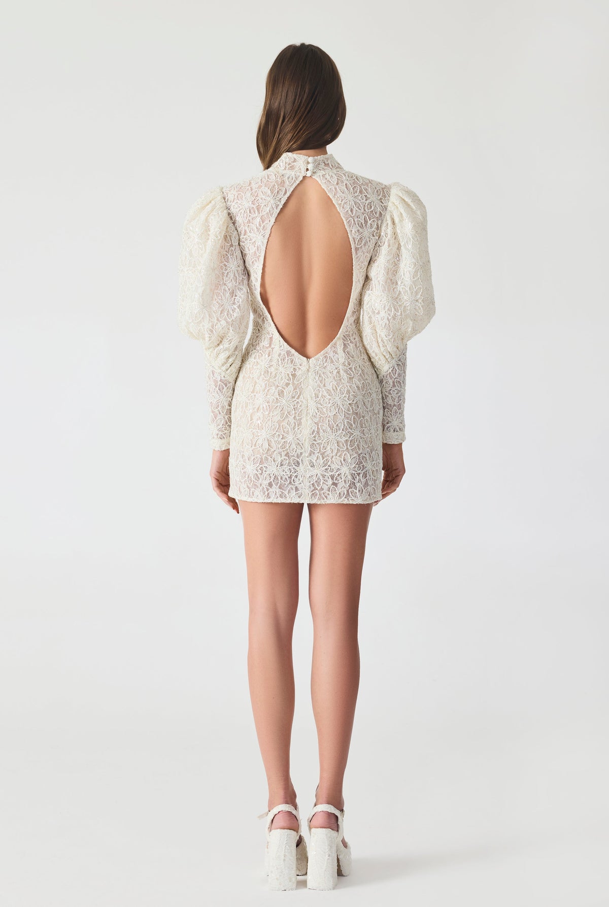 Haleia French Lace Cut Out Detailed Mini Dress