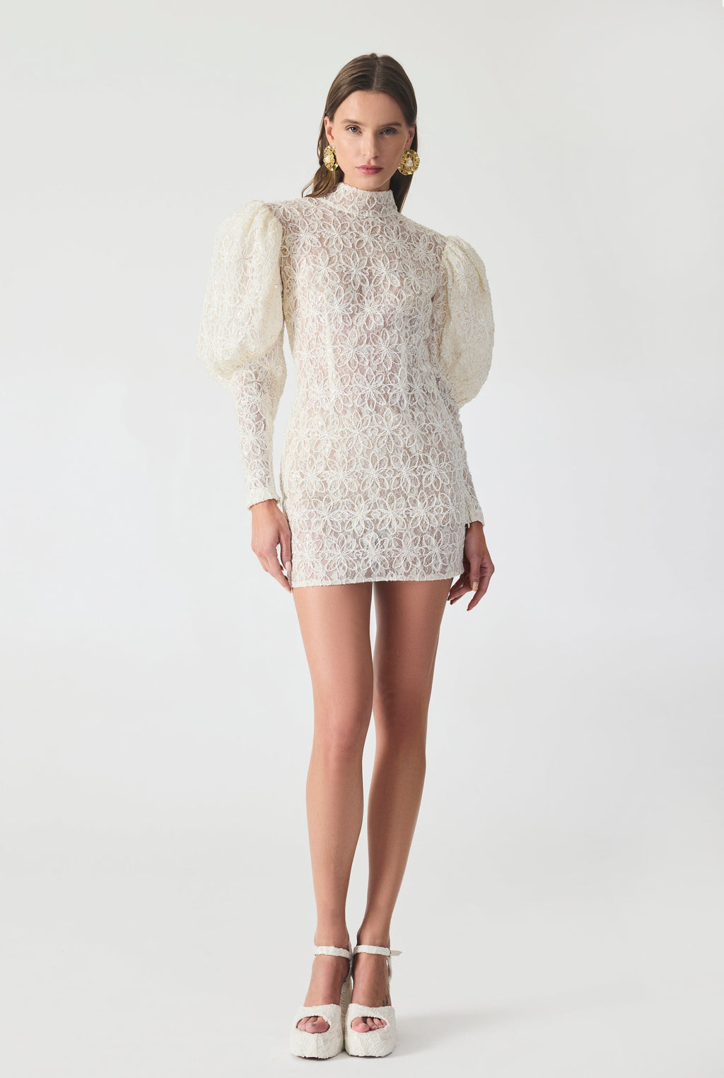 Haleia French Lace Cut Out Detailed Mini Dress