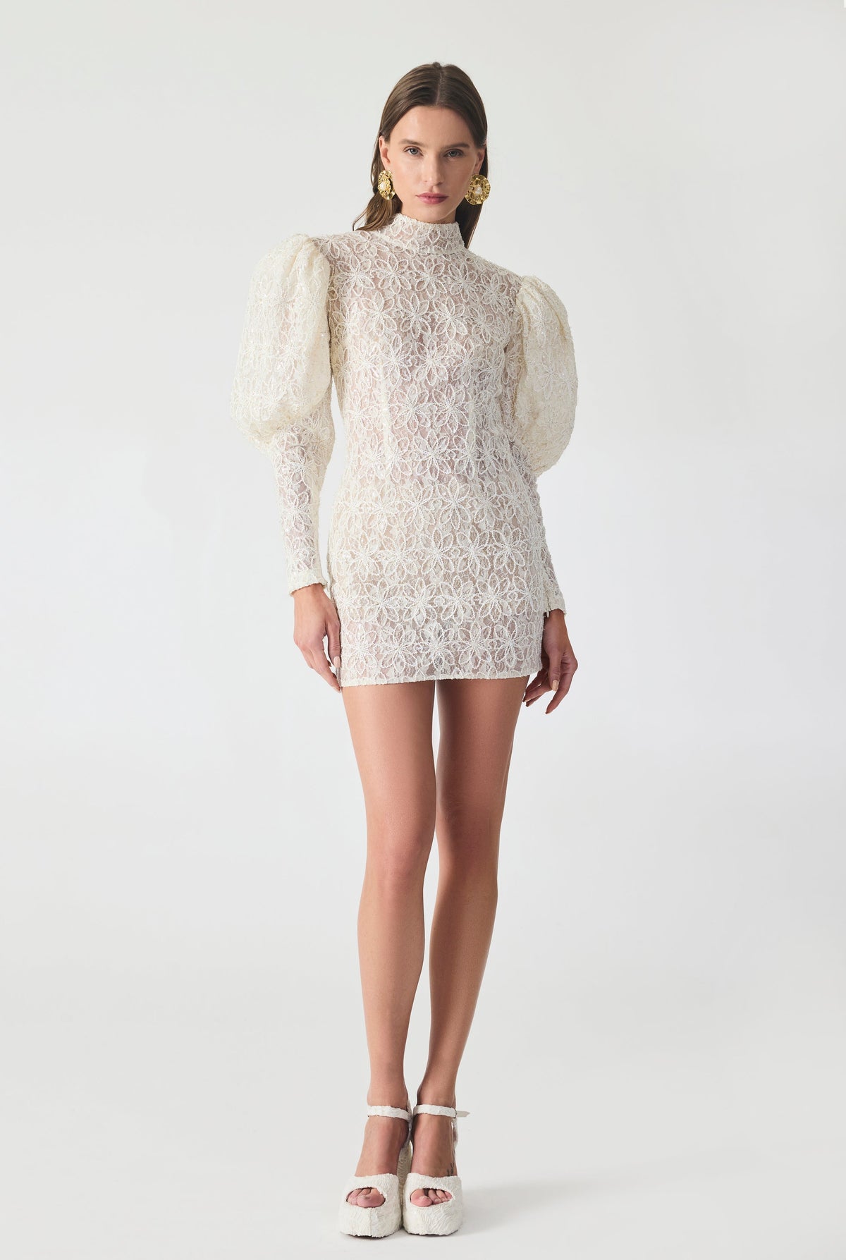 Haleia French Lace Cut Out Detailed Mini Dress