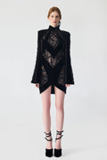 Haleia Velvet and Lace Trim Mini Dress