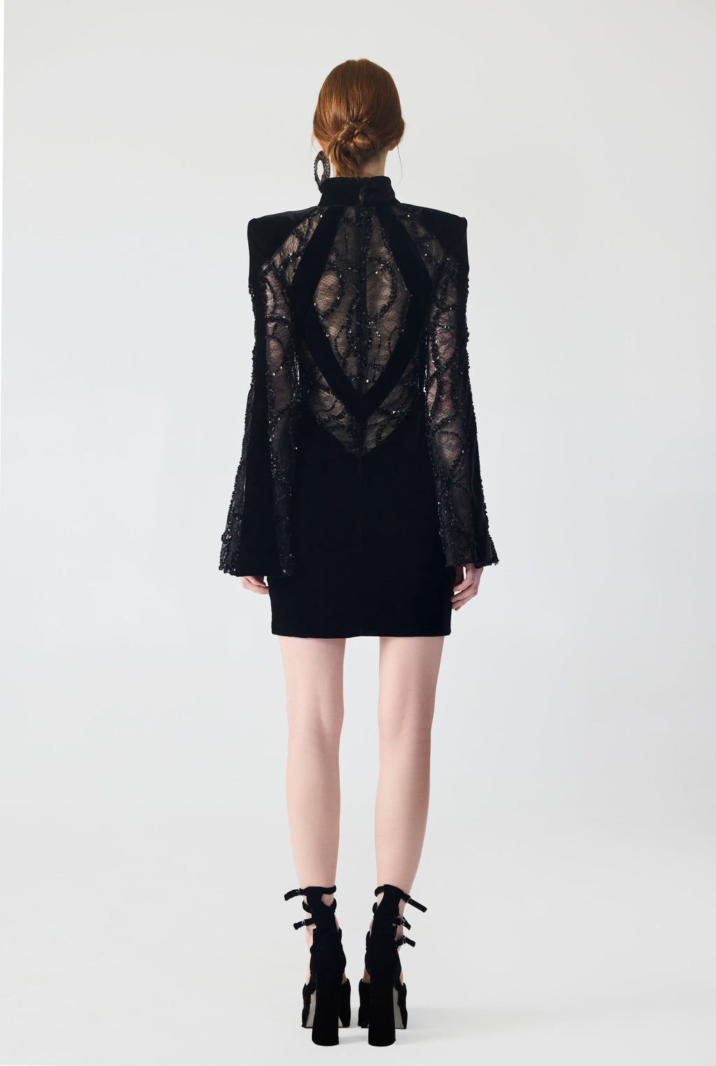 Haleia Velvet and Lace Trim Mini Dress