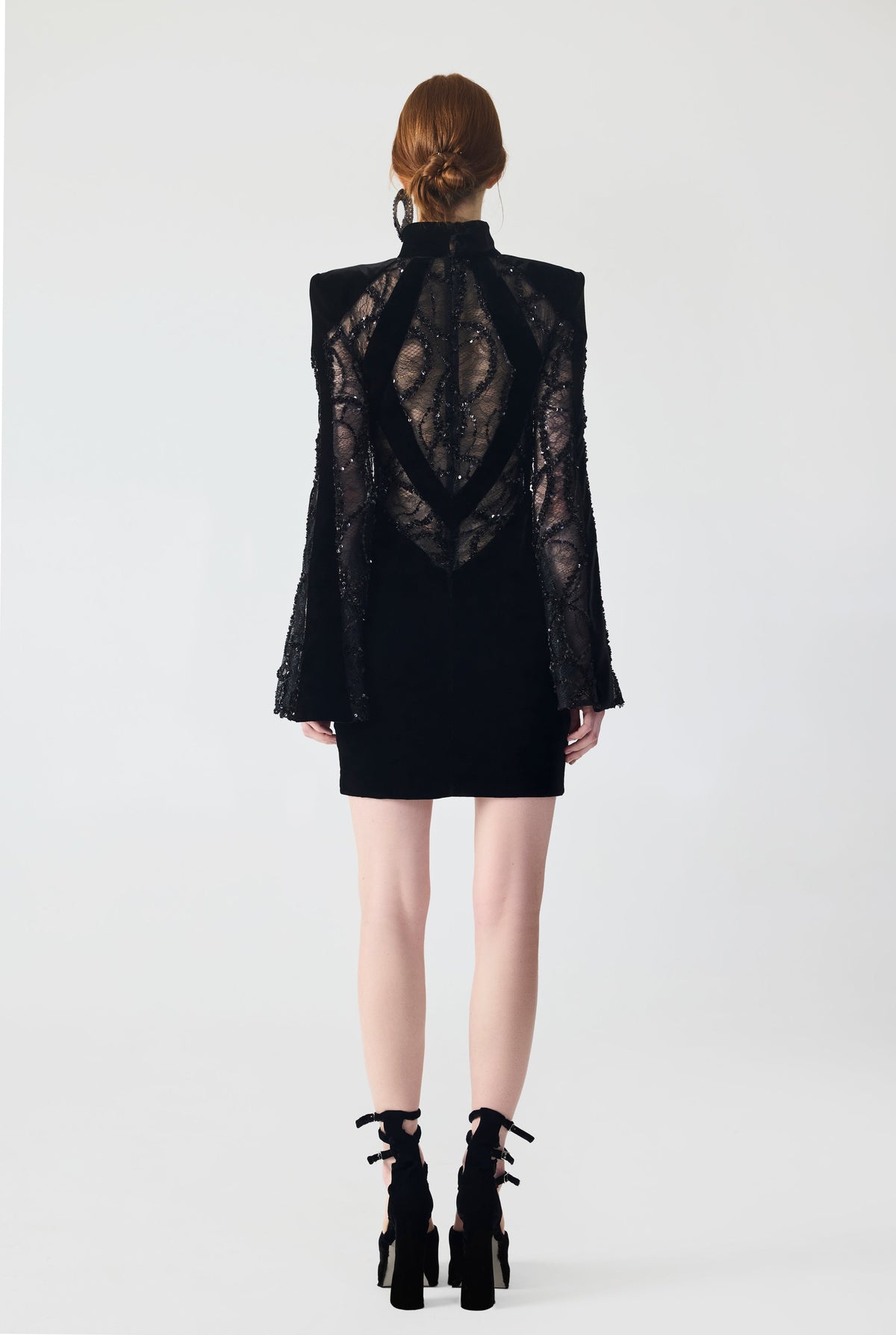 Haleia Velvet and Lace Trim Mini Dress
