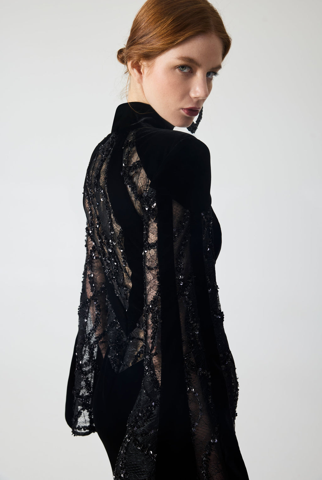 Haleia Velvet and Lace Trim Mini Dress
