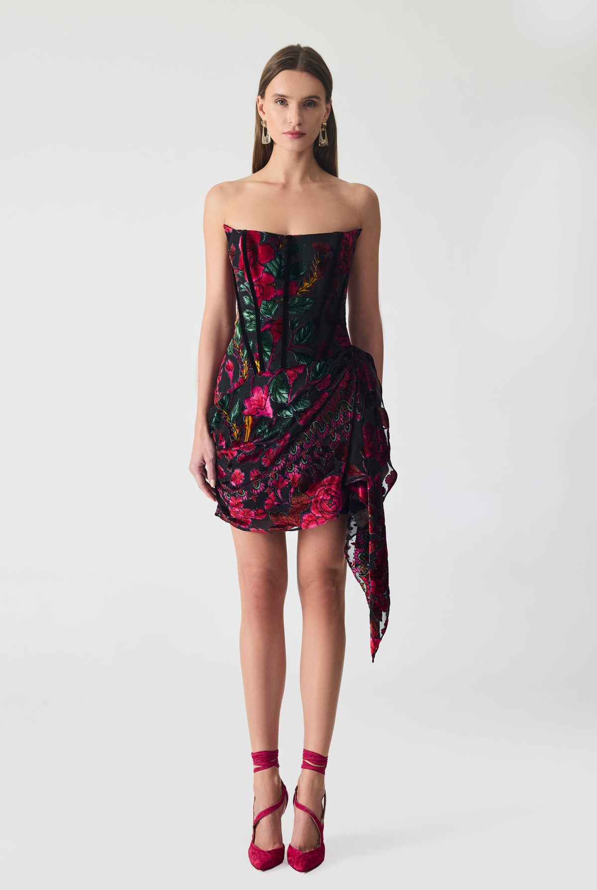 Haleia Burnout Velvet Corset Mini Dress