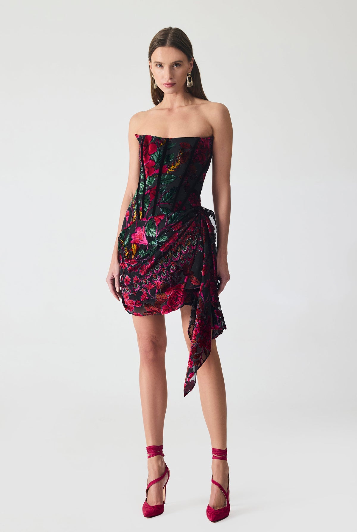 Haleia Burnout Velvet Corset Mini Dress