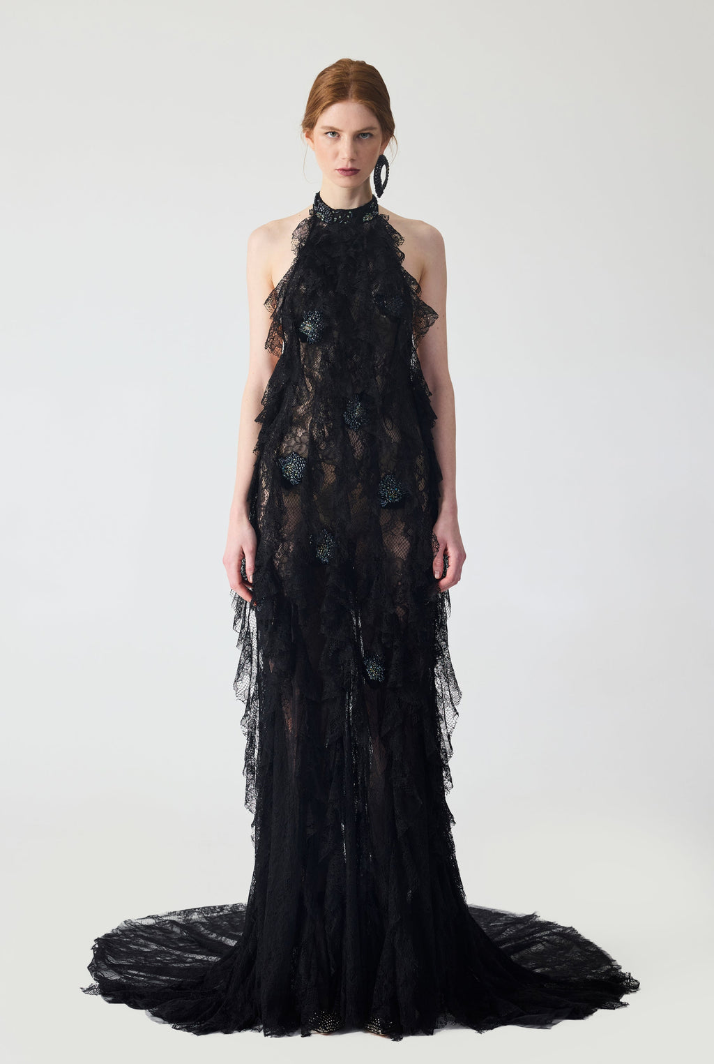 Haleia Hand Embroidered With Flounce Detailed Maxi Dress
