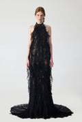 Haleia Hand Embroidered With Flounce Detailed Maxi Dress