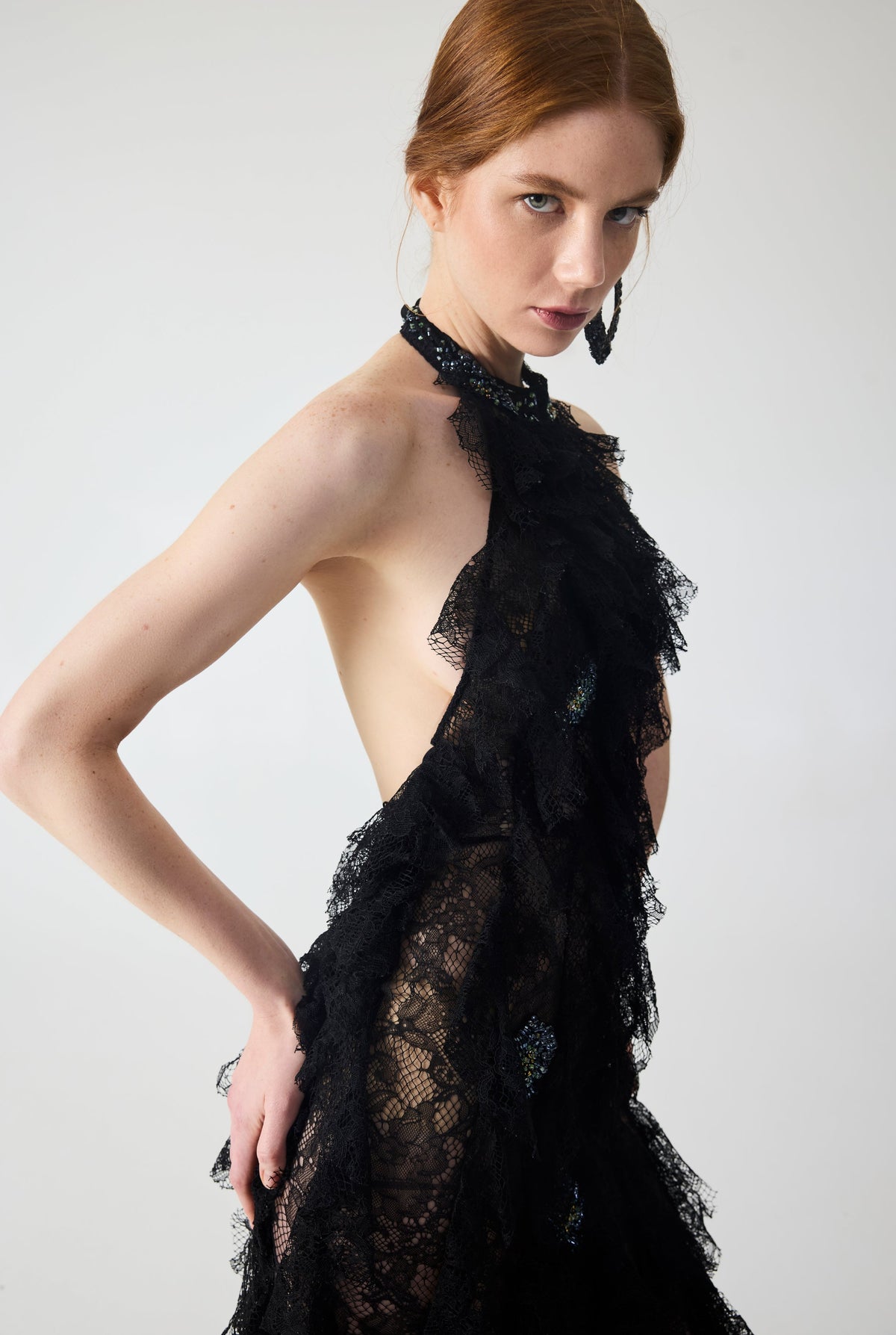 Haleia Hand Embroidered With Flounce Detailed Maxi Dress