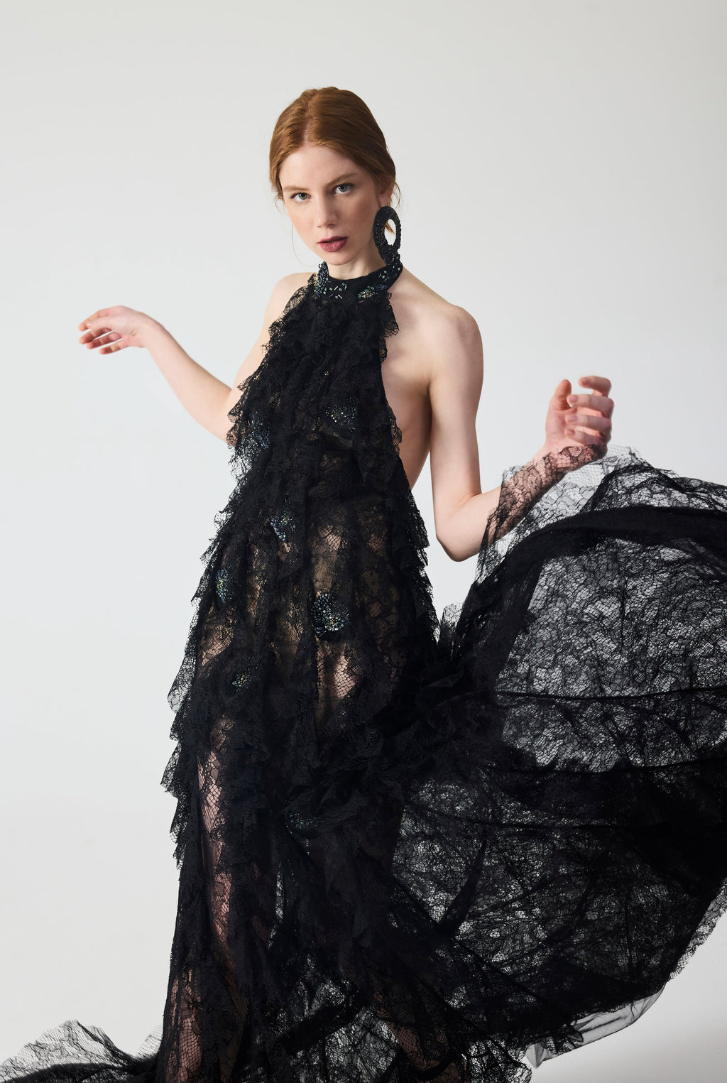 Haleia Hand Embroidered With Flounce Detailed Maxi Dress