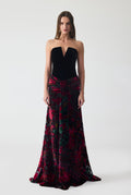Haleia Corset Detailed Burnout Velvet Maxi Dress