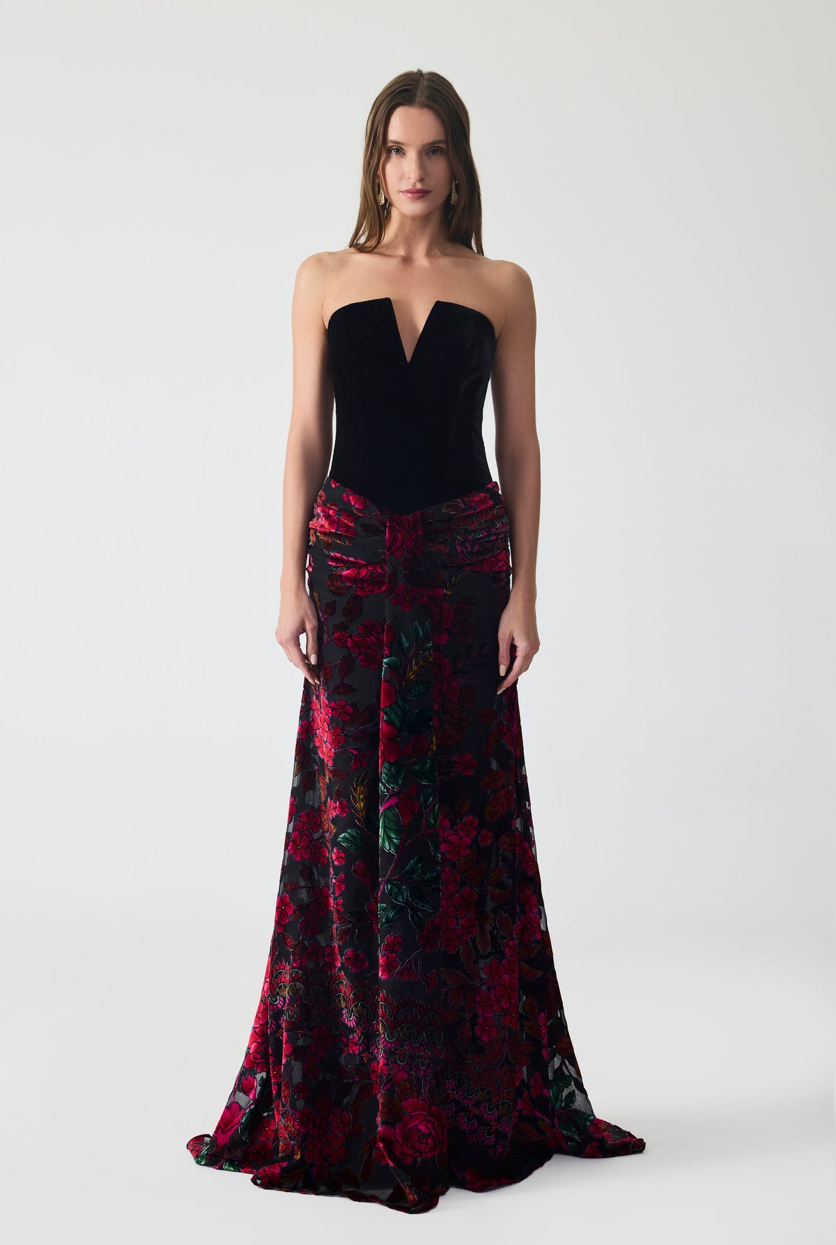 Haleia Corset Detailed Burnout Velvet Maxi Dress