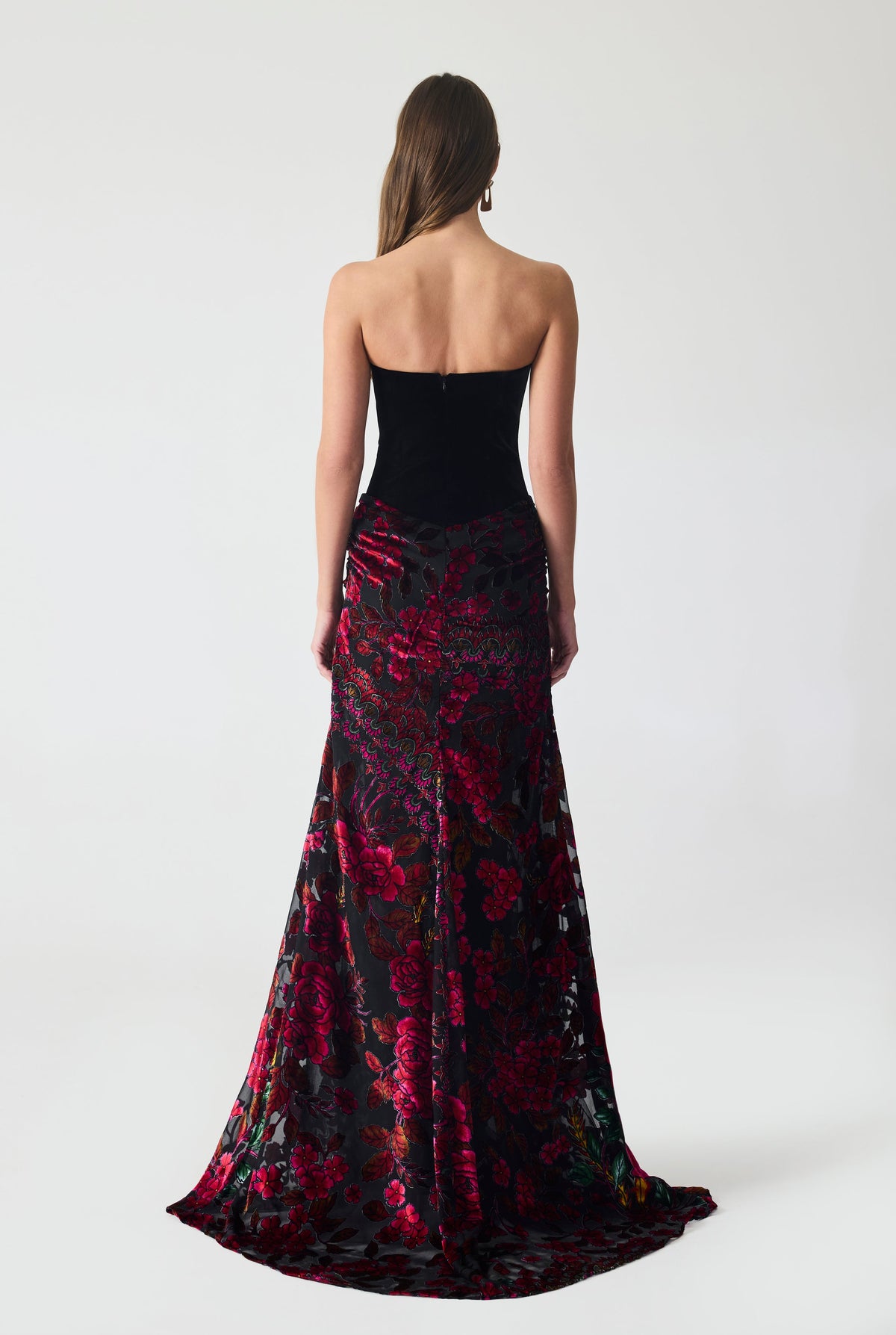 Haleia Corset Detailed Burnout Velvet Maxi Dress