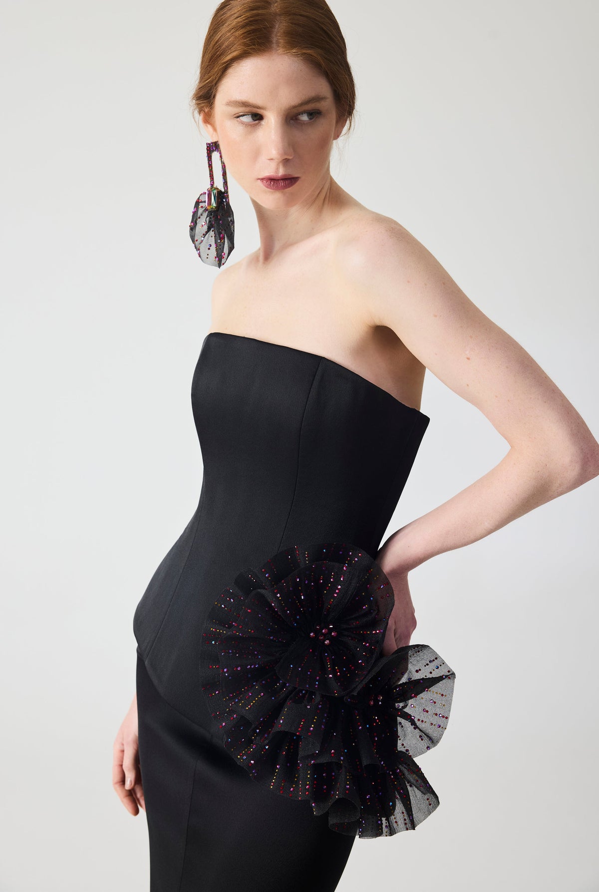 Haleia Hand Embroidered Organza Ruffle Detailed Crepe Corset