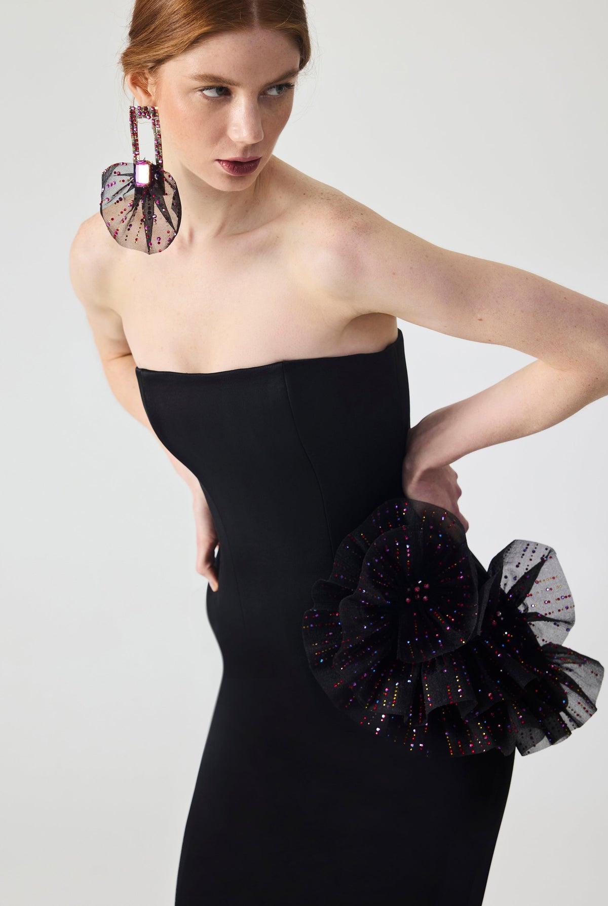 Haleia Hand Embroidered Organza Ruffle Detailed Crepe Corset