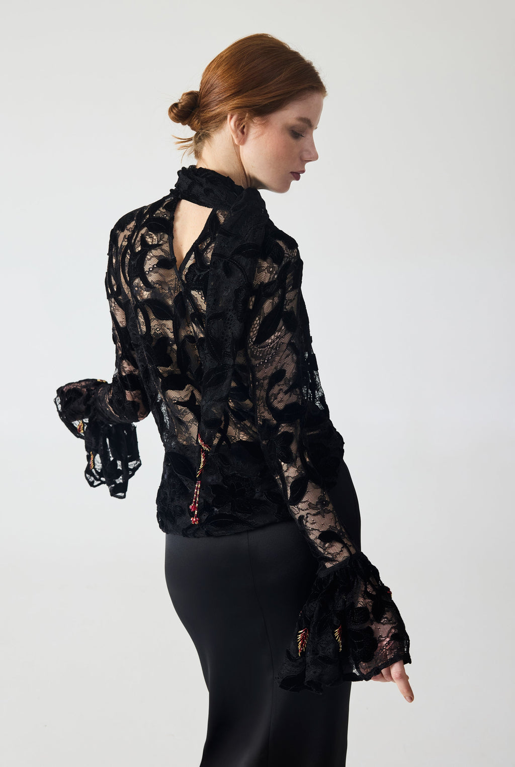 Haleia Hand Embroidered Velvet Lace Blouse