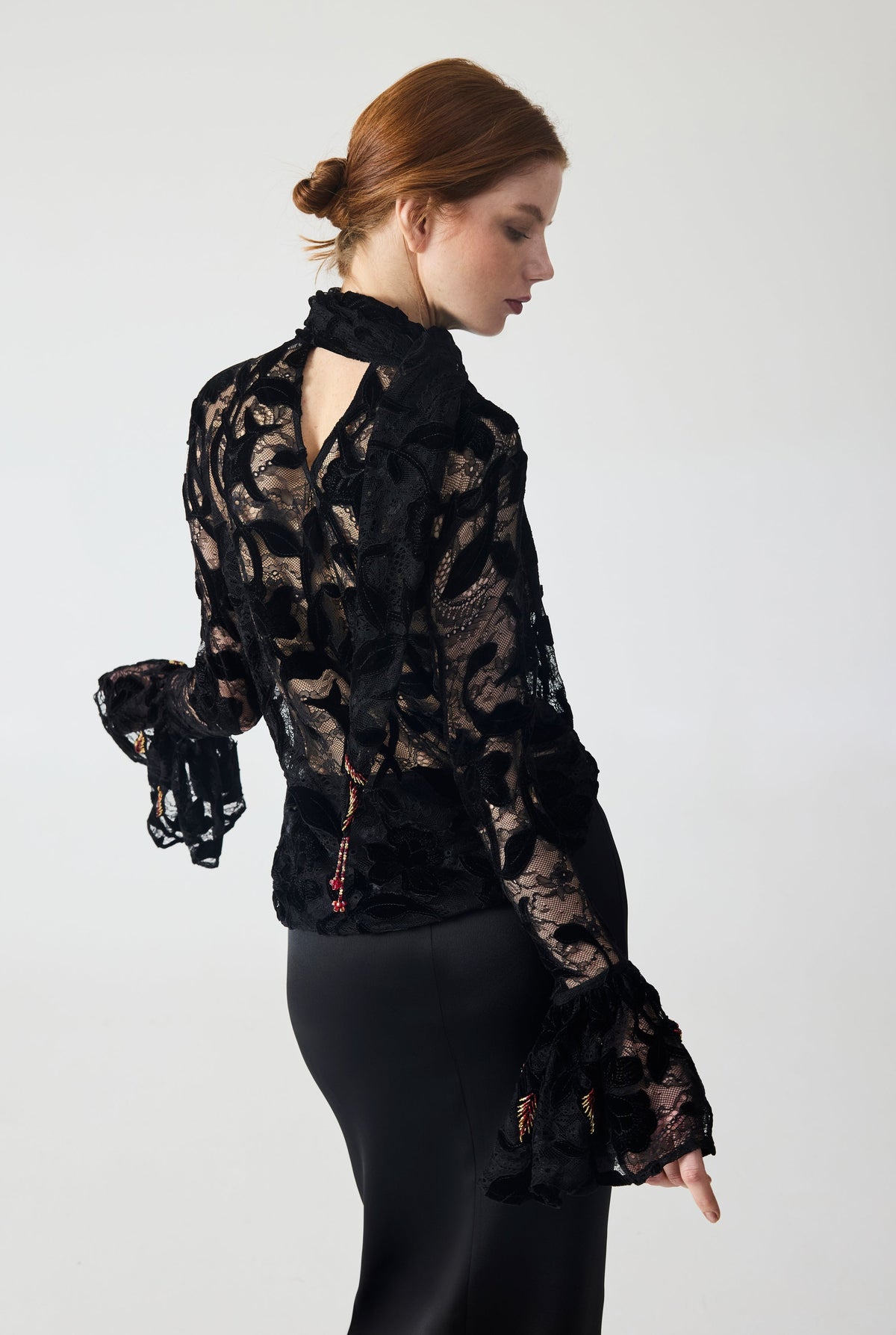 Haleia Hand Embroidered Velvet Lace Blouse