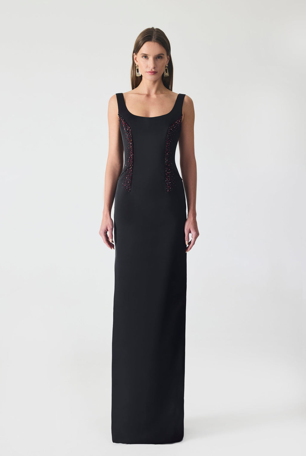 Haleia Hand Embroidered Crepe Maxi Dress