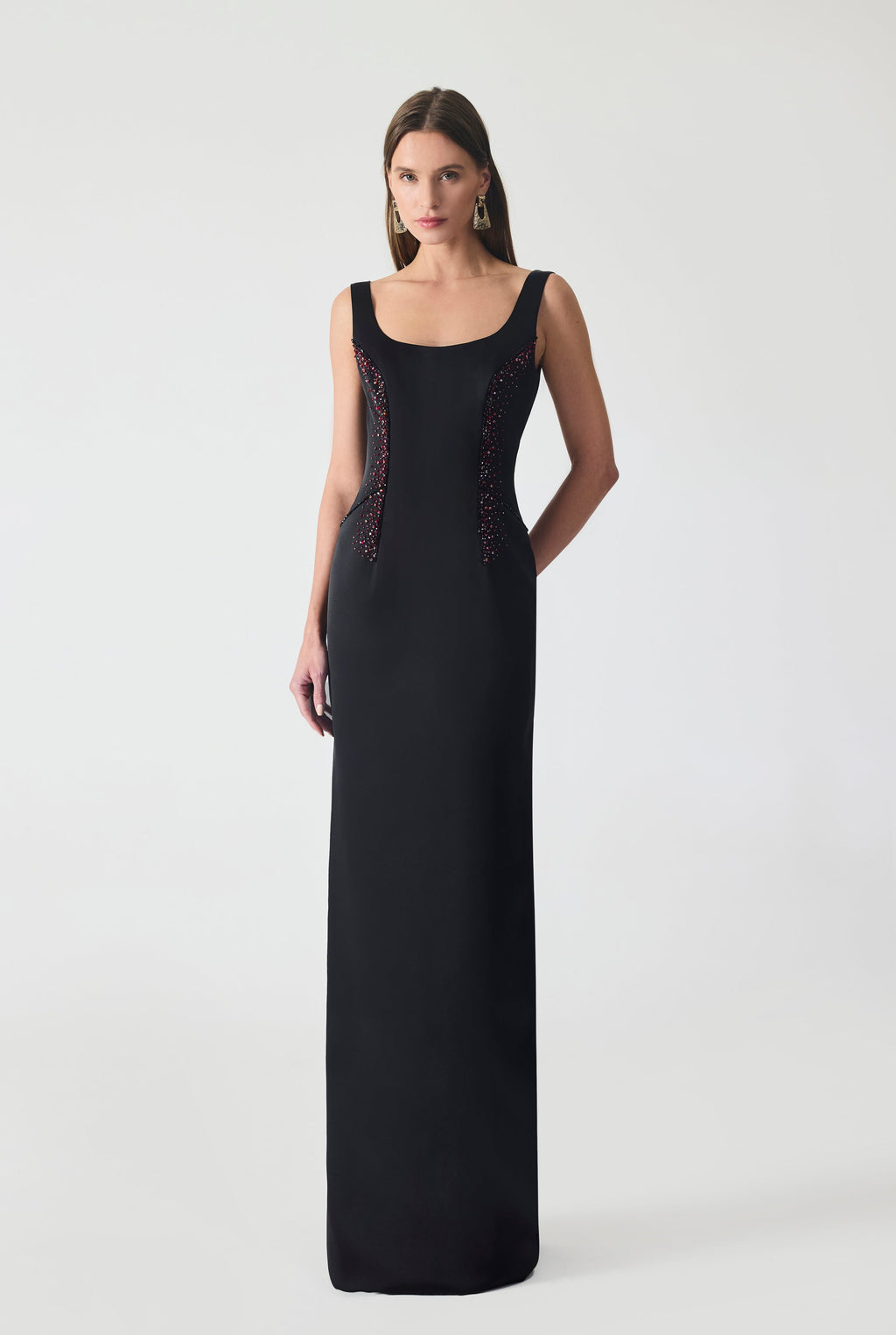 Haleia Hand Embroidered Crepe Maxi Dress