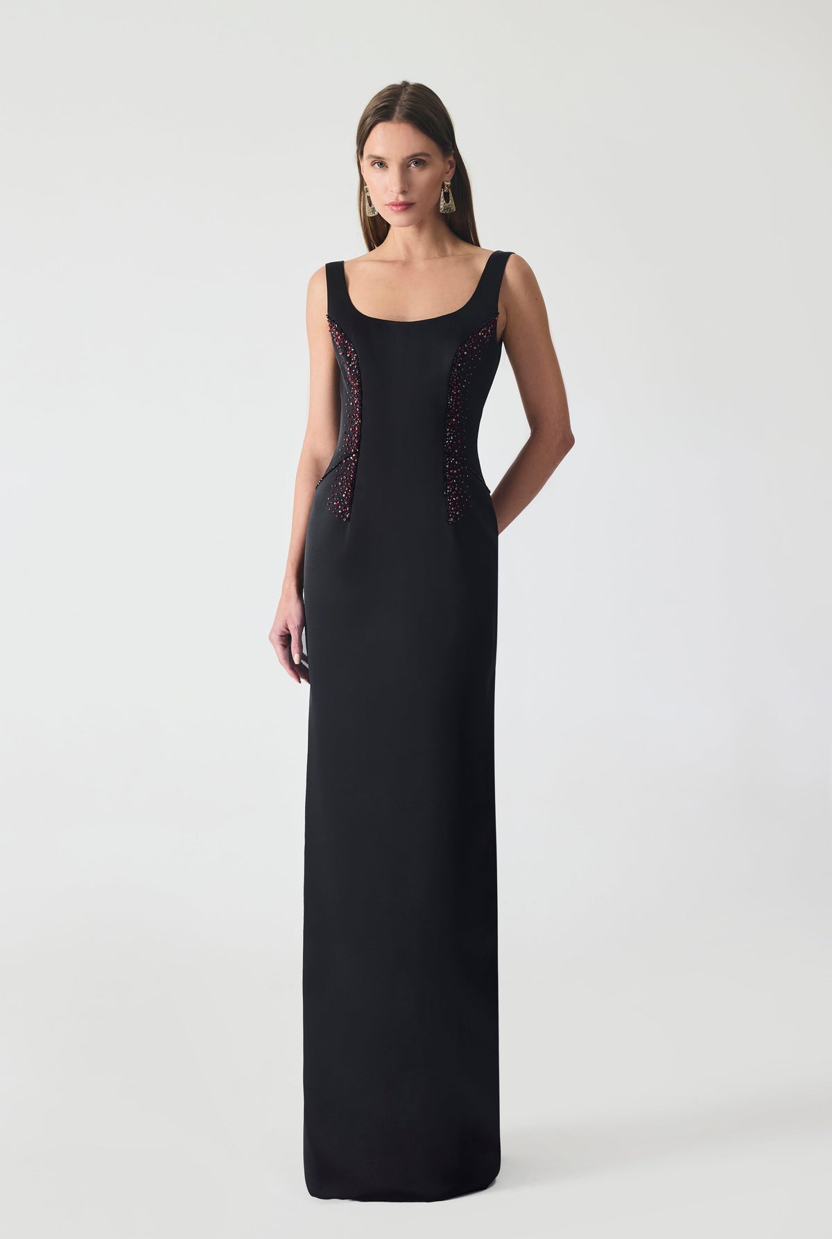 Haleia Hand Embroidered Crepe Maxi Dress