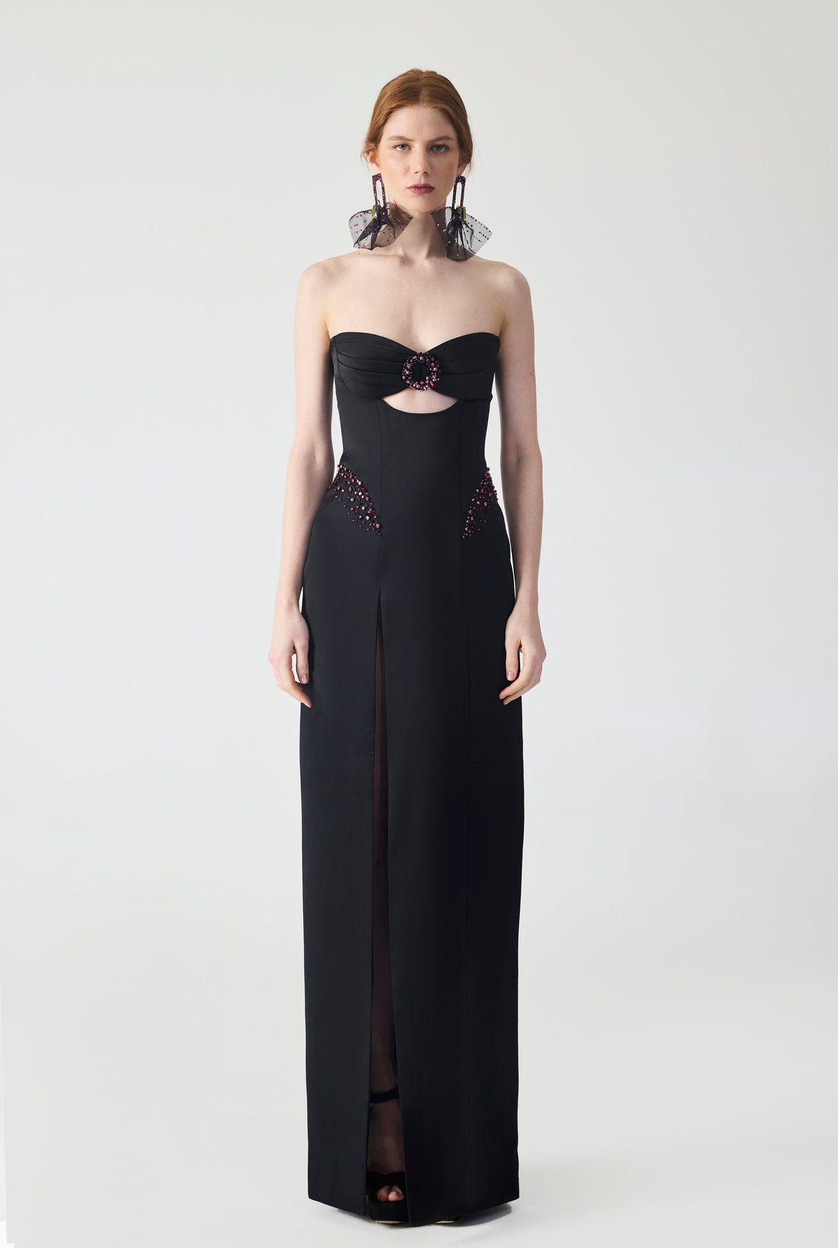Haleia Crepe Hand Embroidered Cut Out Maxi Dress