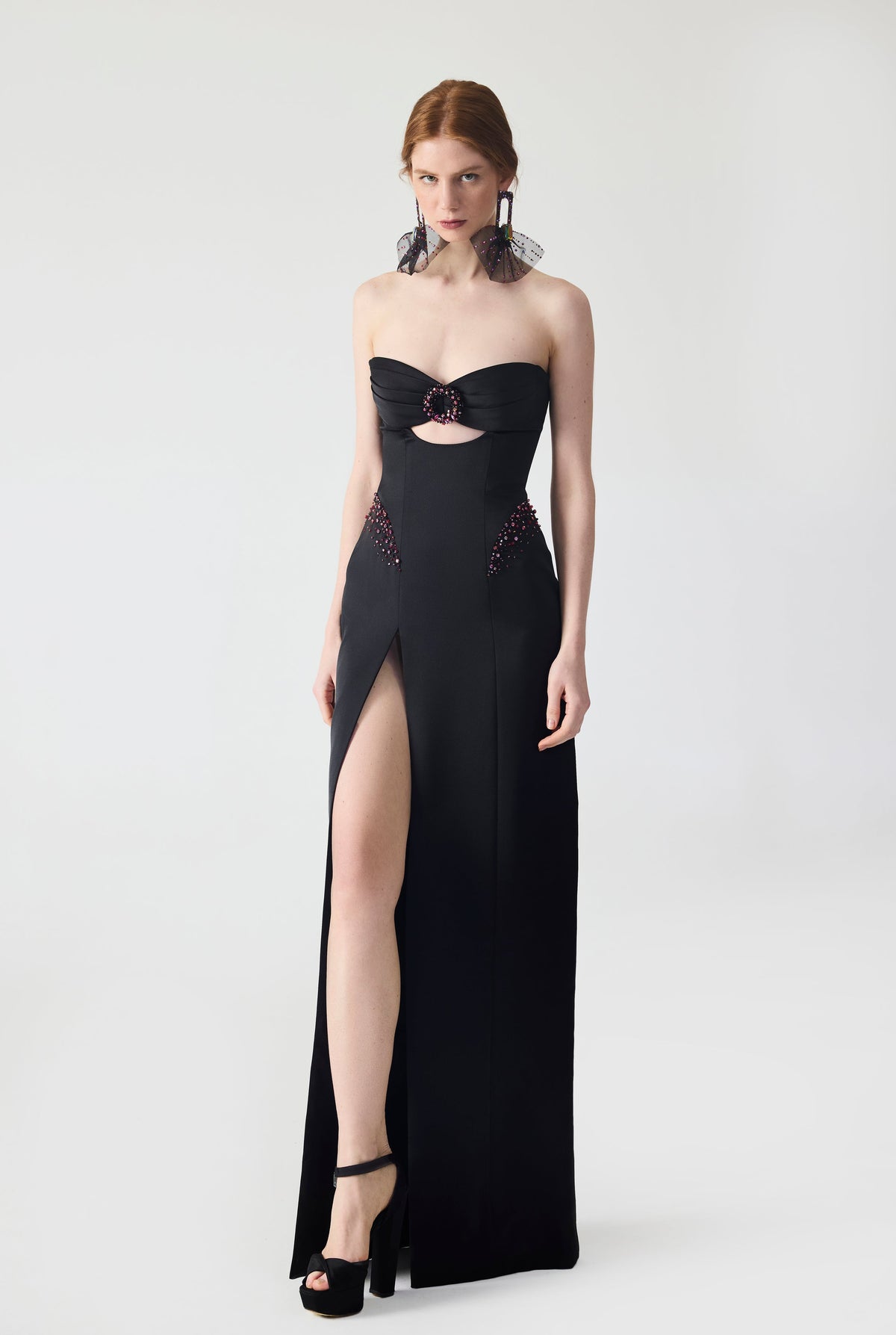 Haleia Crepe Hand Embroidered Cut Out Maxi Dress