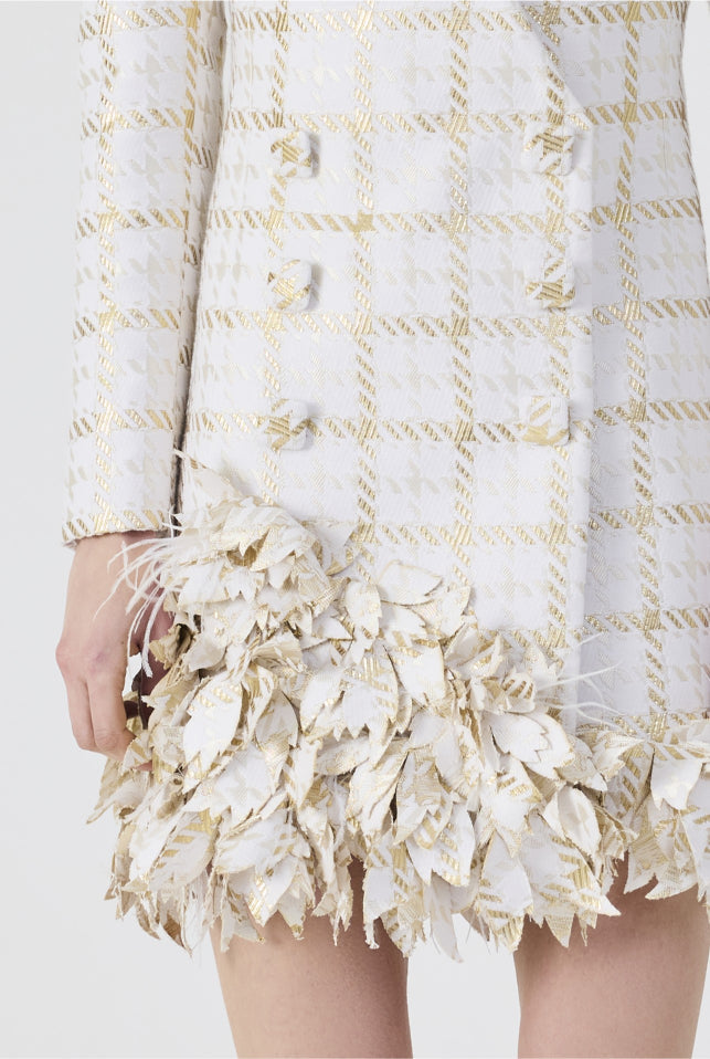 Haleia Gold 3D Plaid Flowers Mini Jacket Dress
