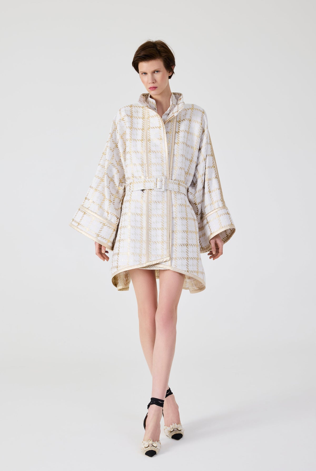 Haleia Gold Plaid Coat