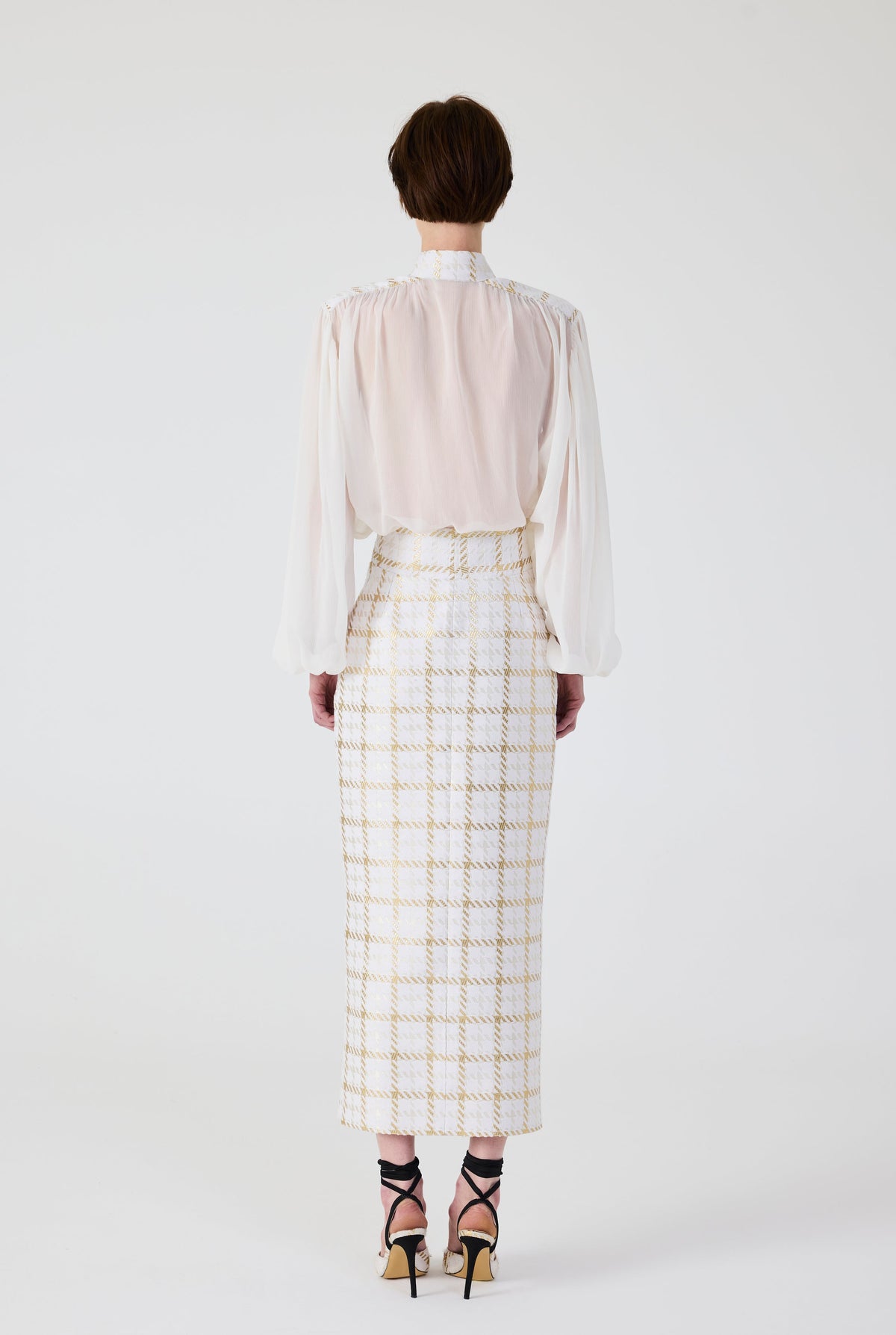 Haleia Gold Plaid Midi Skirt