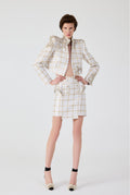 Haleia Gold Plaid Embroidery Crop Jacket