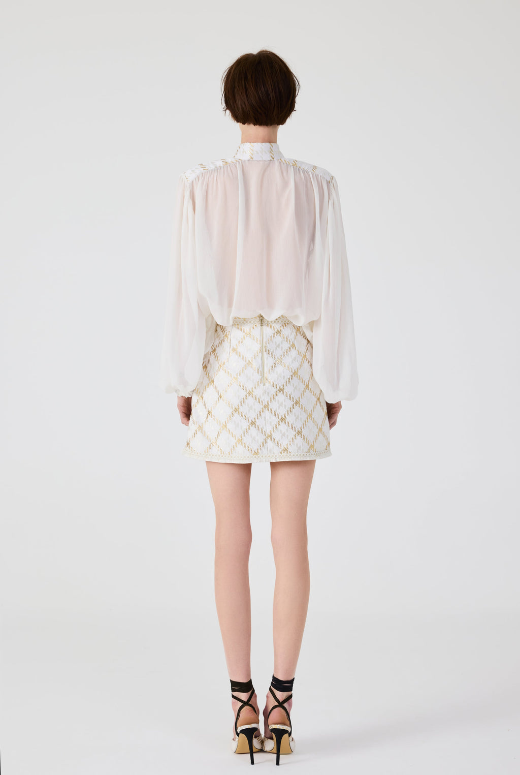Haleia Gold Plaid Mini Skirt