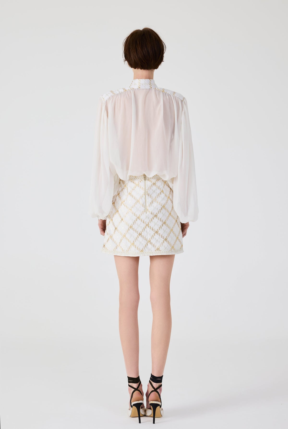 Haleia Gold Plaid Mini Skirt