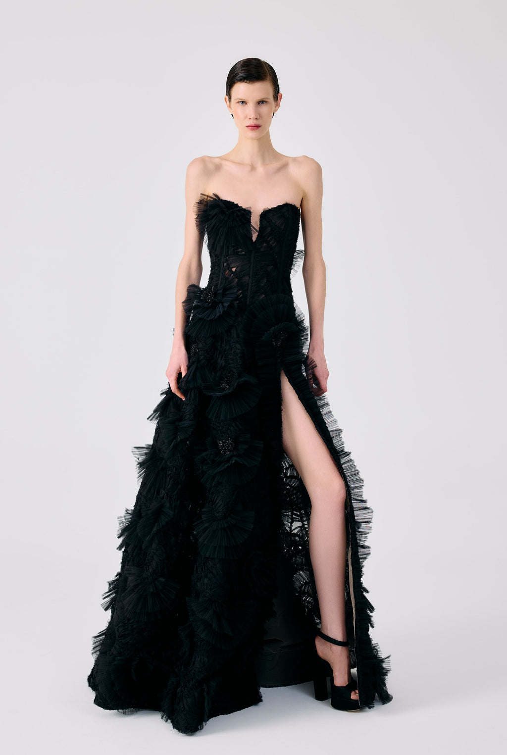 Haleia Flounce Black Maxi Dress