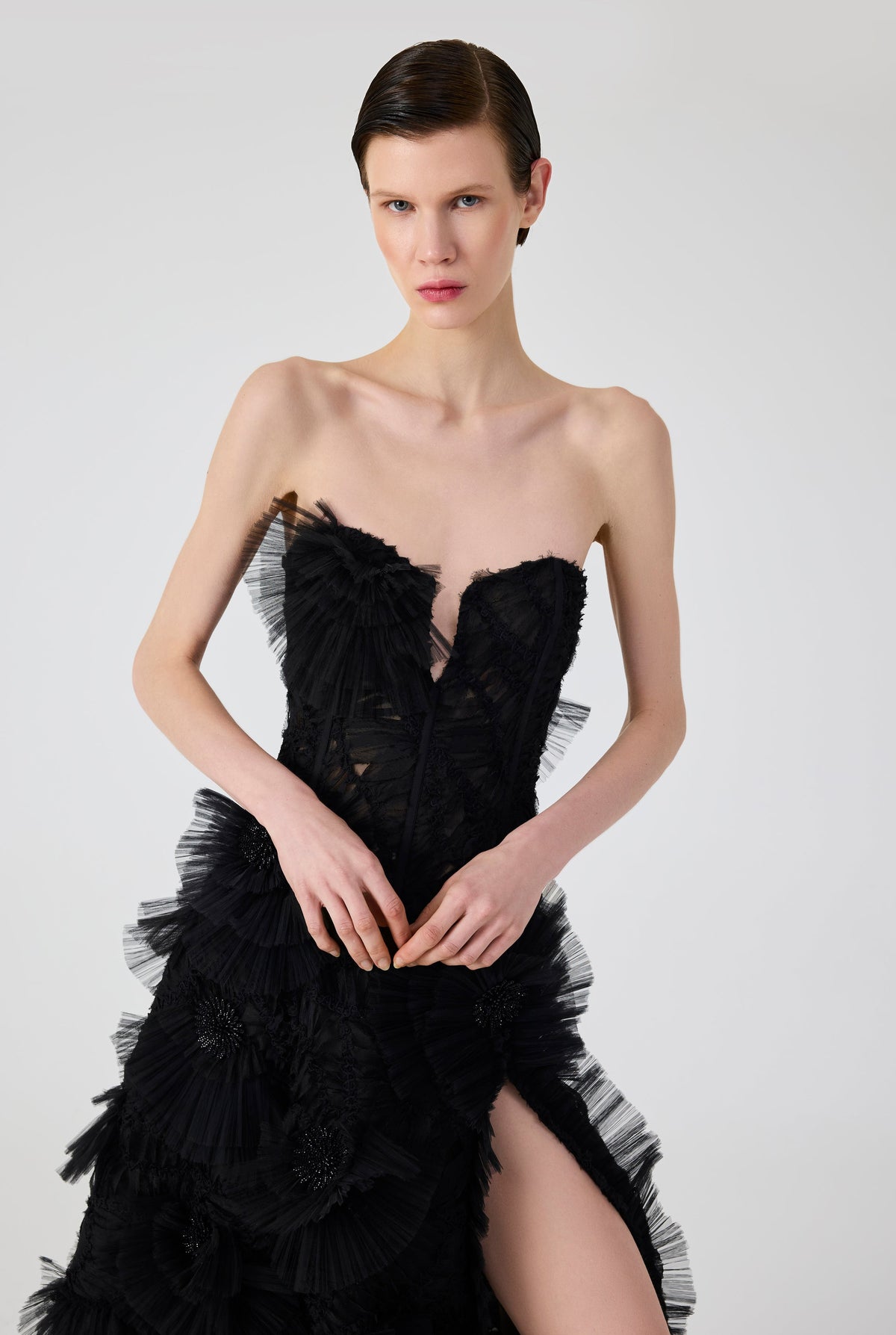 Haleia Flounce Black Maxi Dress