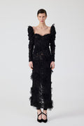 Haleia Flounce Black Midi Dress