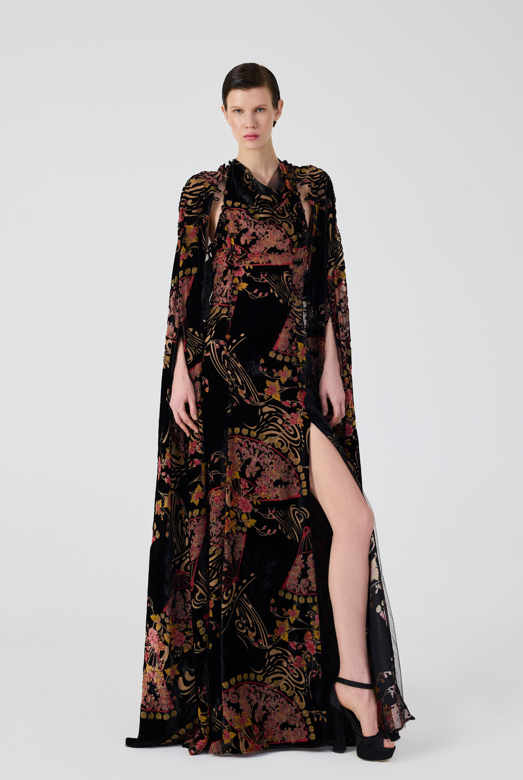 Haleia Fleur Eventail Maxi Dress With Removable Cape