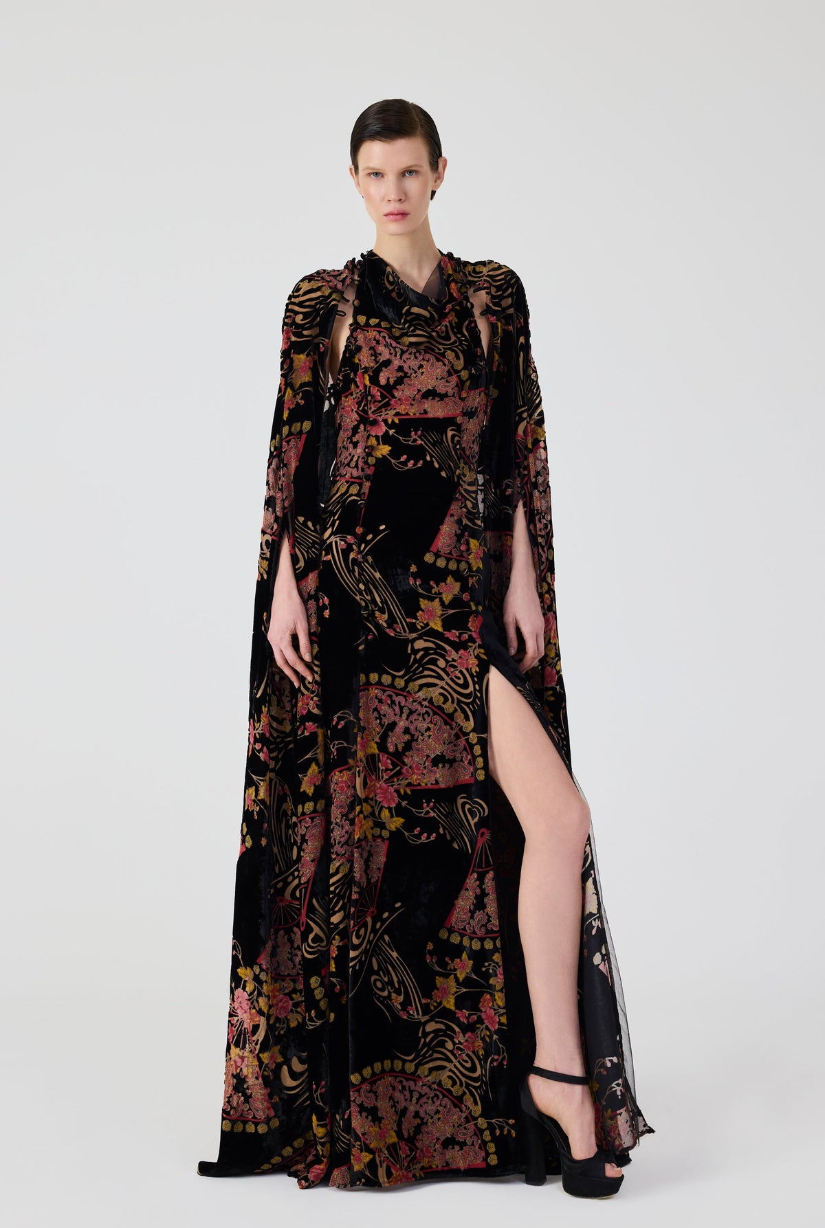 Haleia Fleur Eventail Maxi Dress With Removable Cape