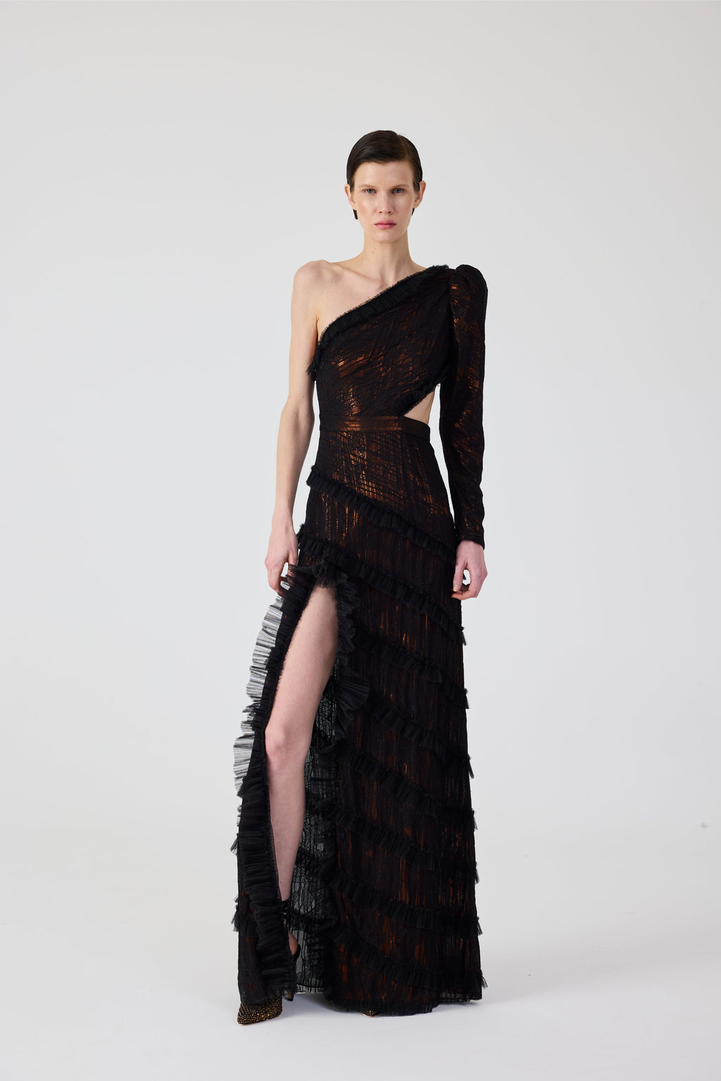 Haleia One Shoulder Dantel Long Dress