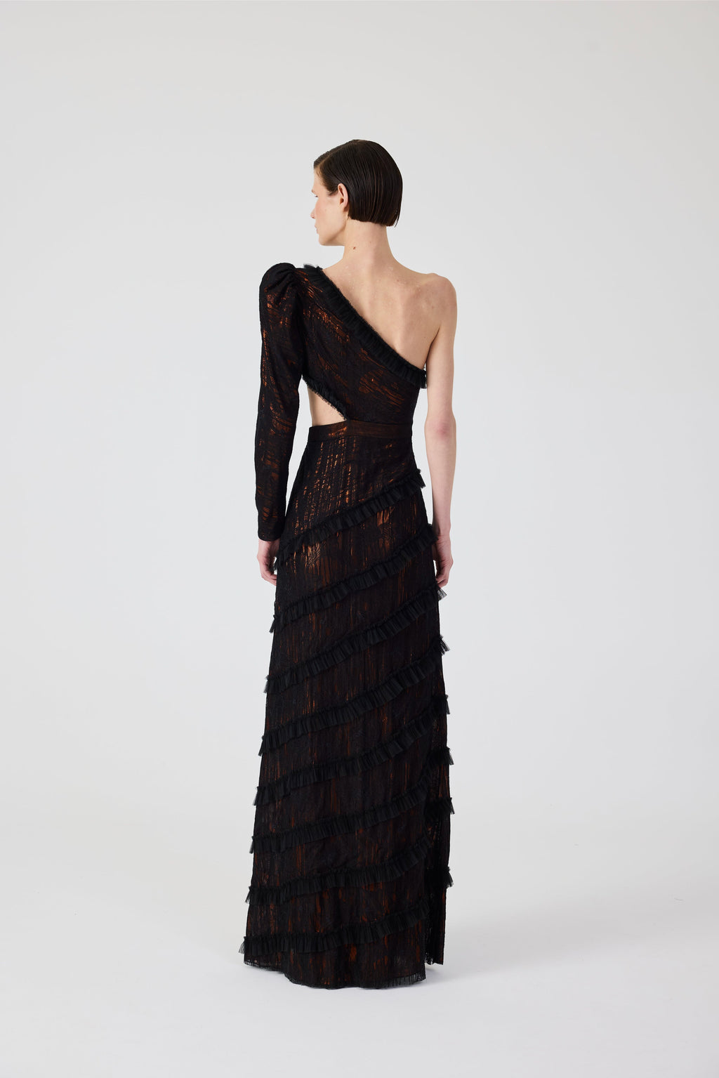 Haleia One Shoulder Dantel Long Dress