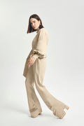 Haleia Ecru Düz Paça Triko Pantolon