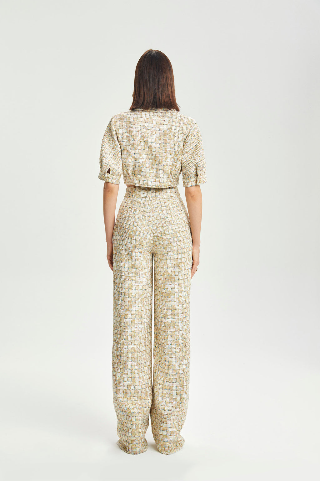 Haleia Balloon-Sleeve Cropped Bouclé Ceket