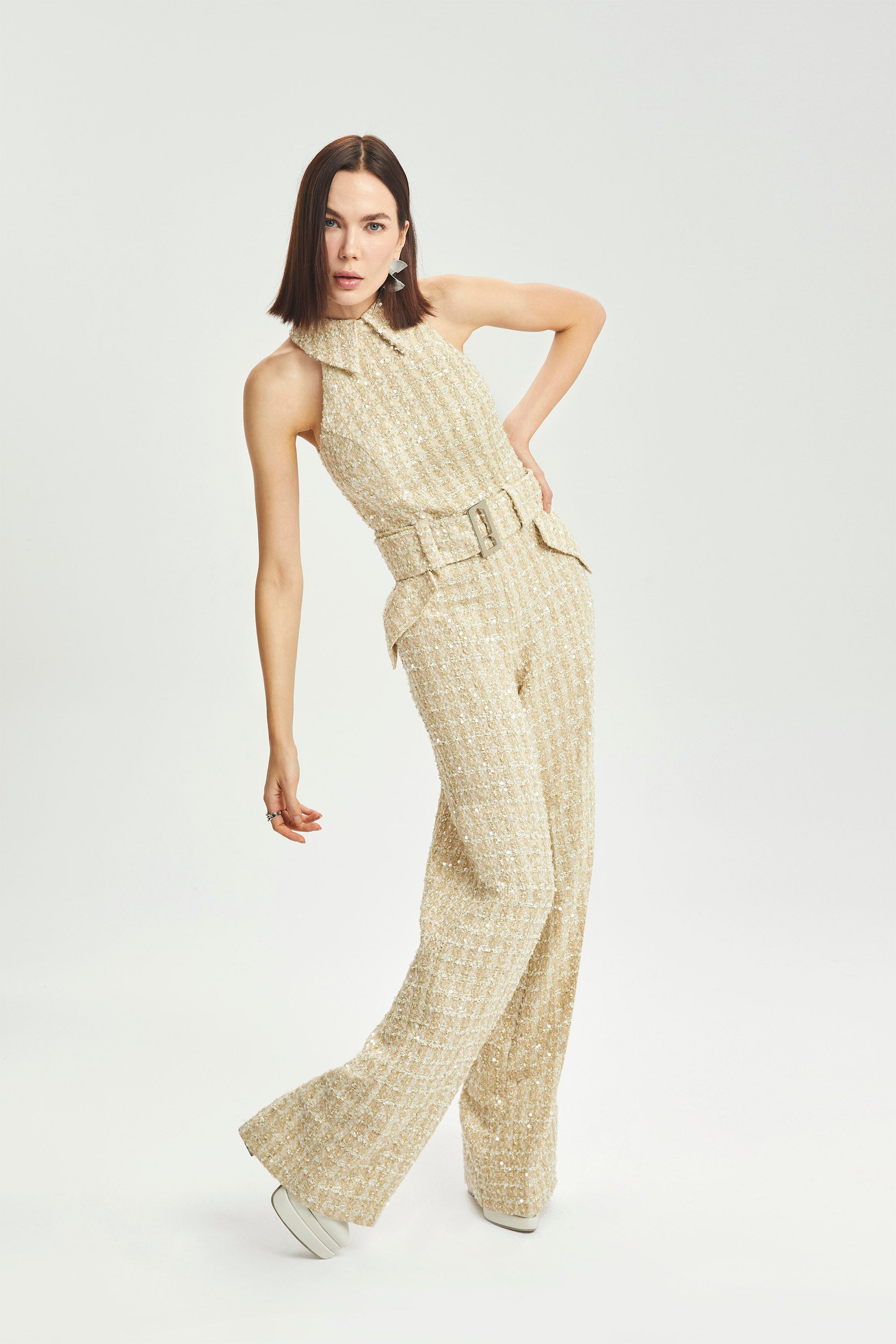 Haleia Sequined Wide-Leg Bouclé Tulum
