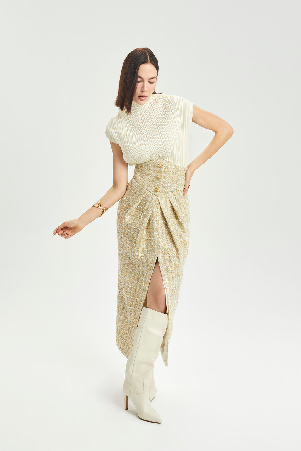 Haleia Korseli Pileli Midi Etek