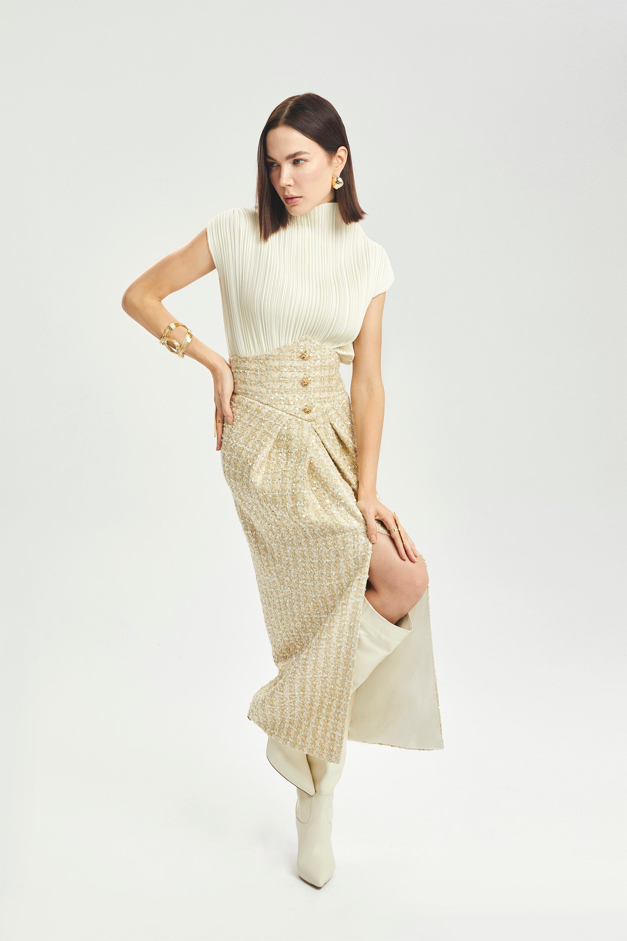 Haleia Korseli Pileli Midi Etek