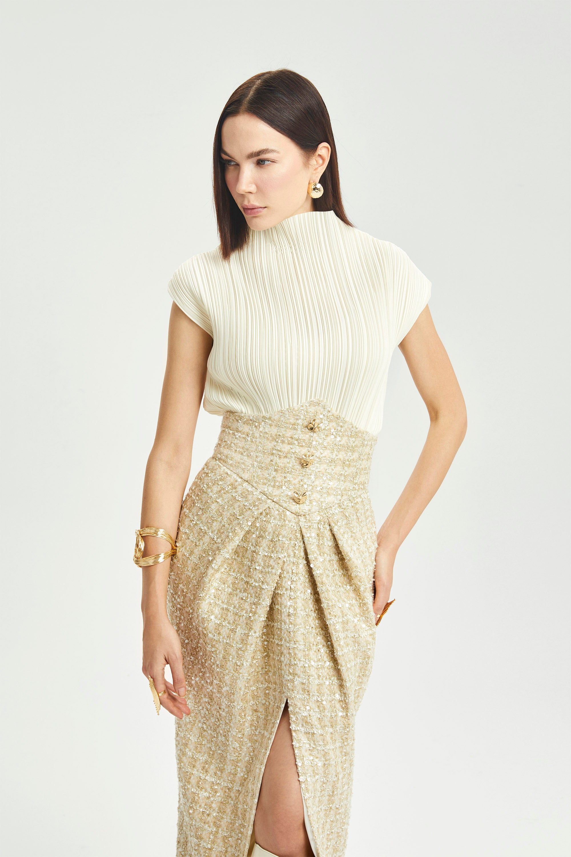 Haleia Korseli Pileli Midi Etek