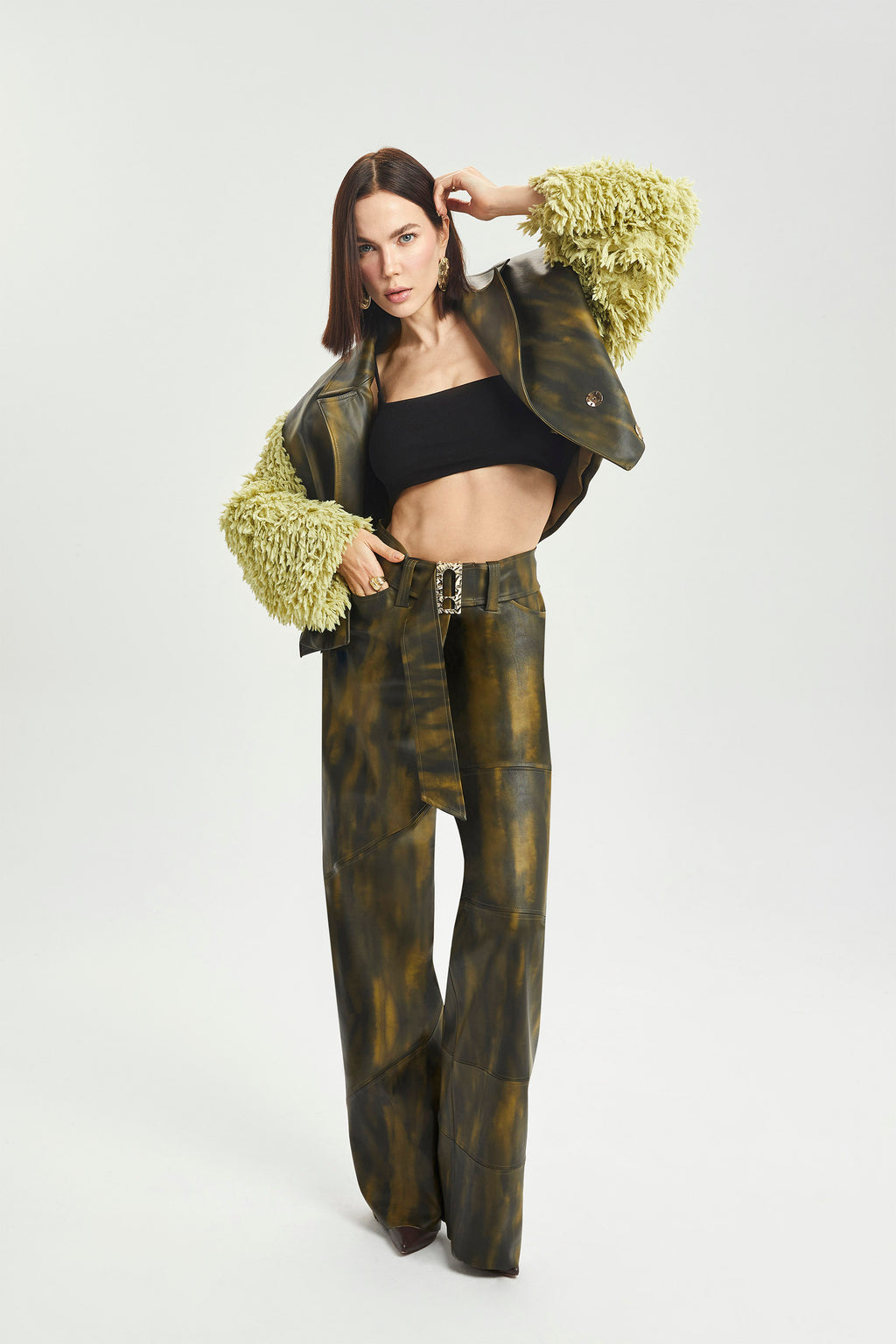 Haleia Yüksek Bel Ombre Deri Pantolon